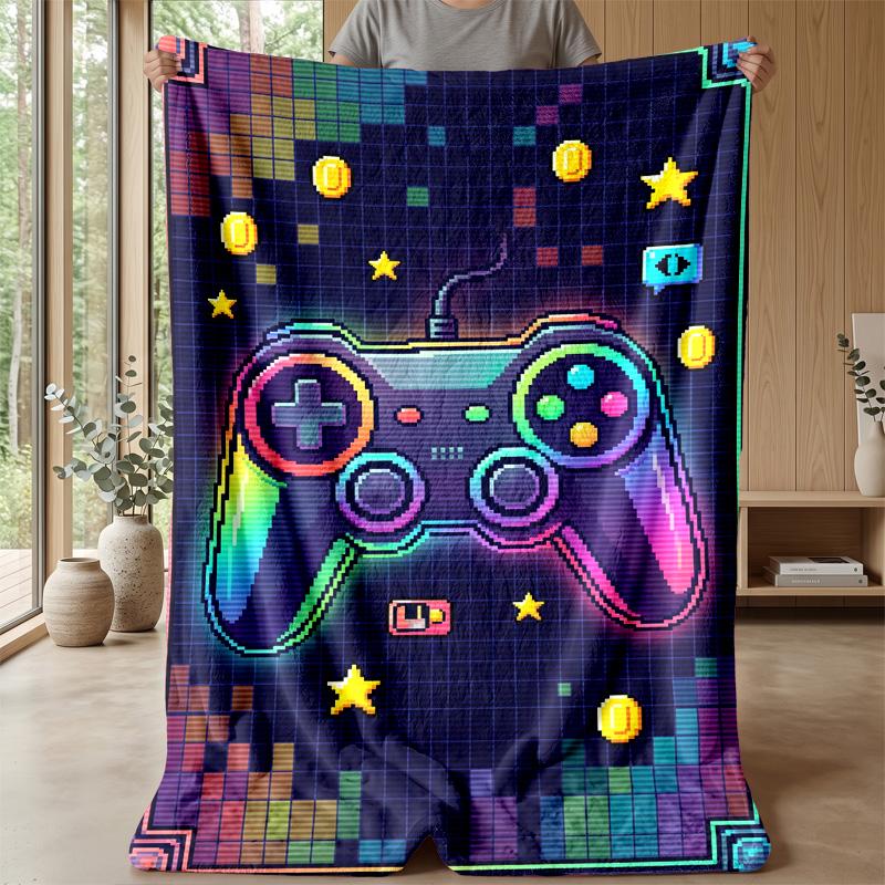 Neon Painted Game Controller Theme blanket Lightweight Warm Flannel Blanket Decorative Throw Blanket for Home Decoration
