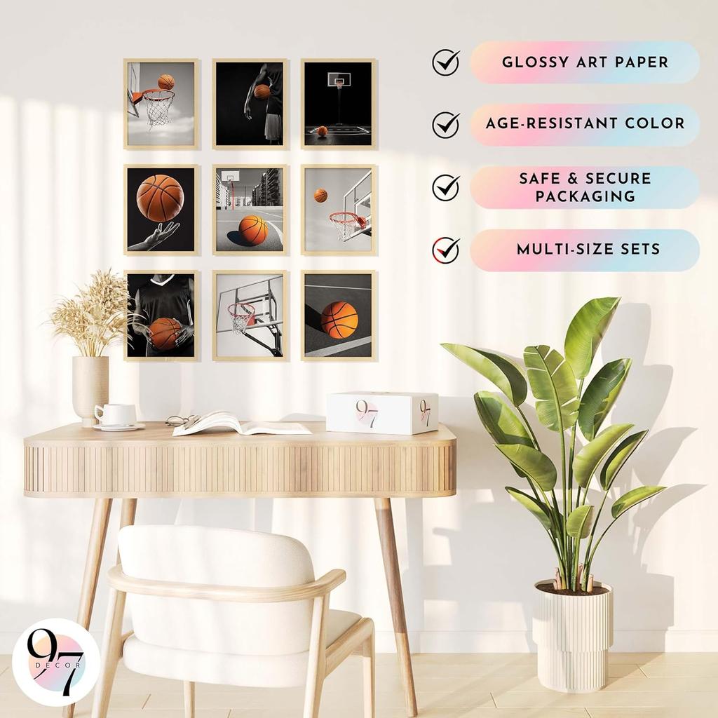 97 Decor Basketball Posters for Boys Bedroom - Basketball Room Decor for Boys Teen, Black And White Sport Wall Art Prints, Hoop Photos Pictures for