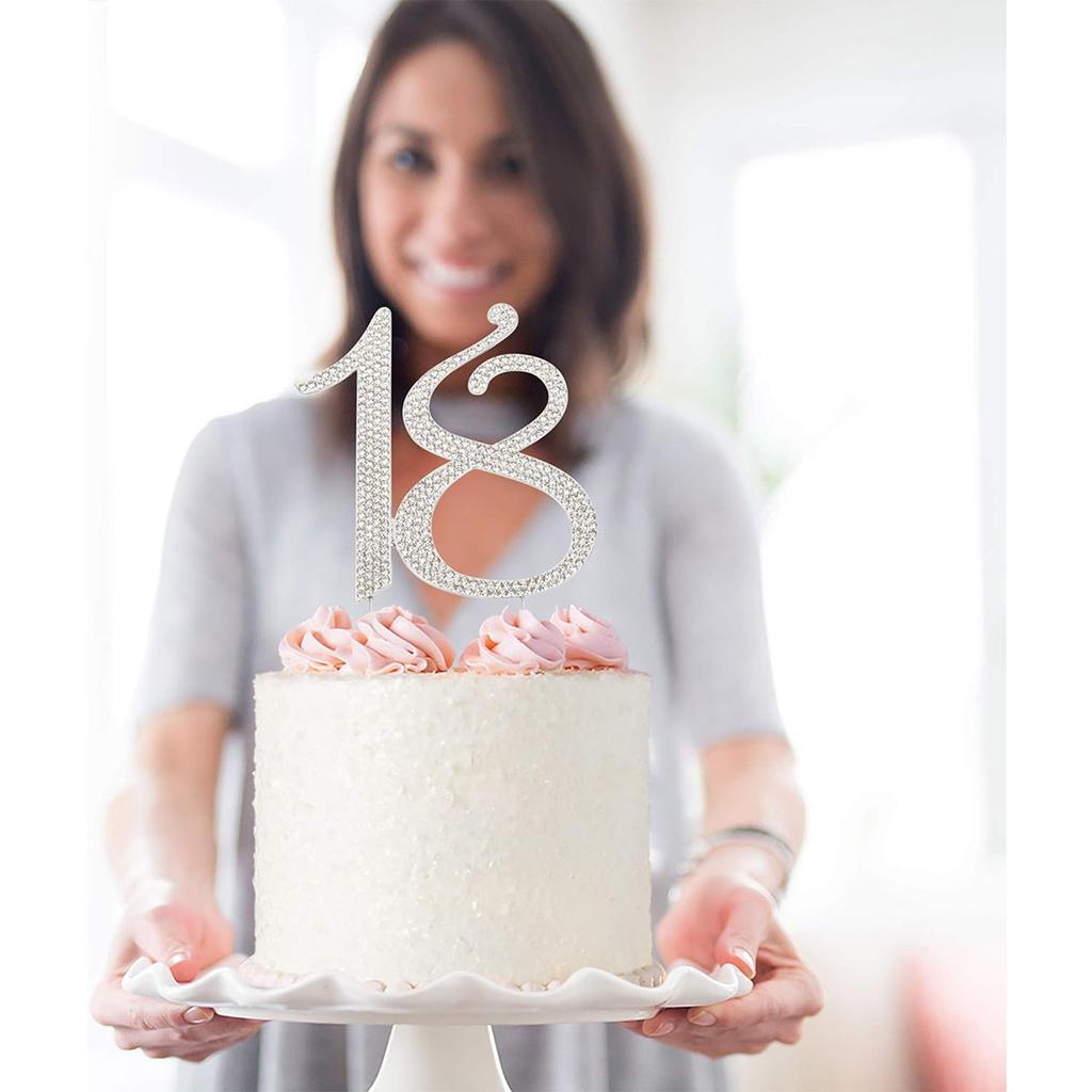 18 Cake Topper - Premium Silbermetall - 18. Geburtstagsparty Funkelnde Strass-Dekoration Macht ein Großartiges Mittelstück