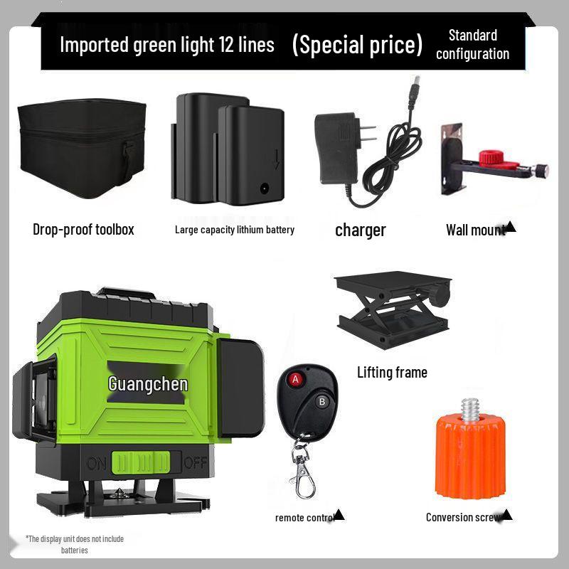 High Precision 12/16 Line Green Light Infrared Laser Level for Walls and Floors with Automatic Leveling