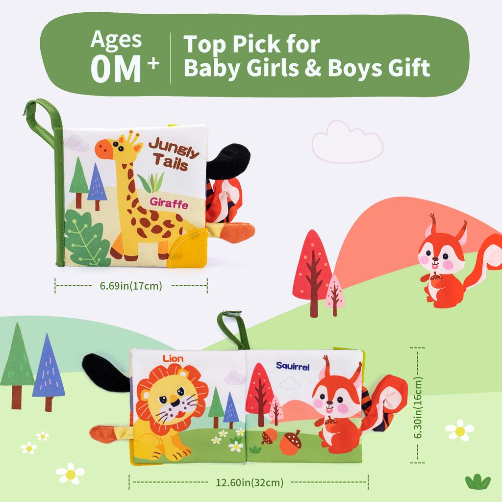 New 3D Visual Tail Cloth Book Rustle Sound Baby Tear Resistant Early Learning Educational Montessori Toys 0-12 Months Baby Gifts