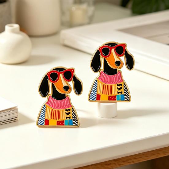 Decorative Brooch Enamel Cartoon Dachshund Design Zinc Alloy Lapel Pin Sweater Dress Suit Lapel Badge Versatile Accessory