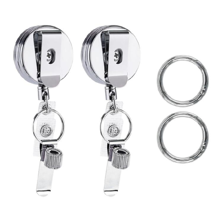 2 Pack Stainless Steel Retractable Keychain Holders Stretchable Work Lanyard with Secure Belt Attachment Daily Use