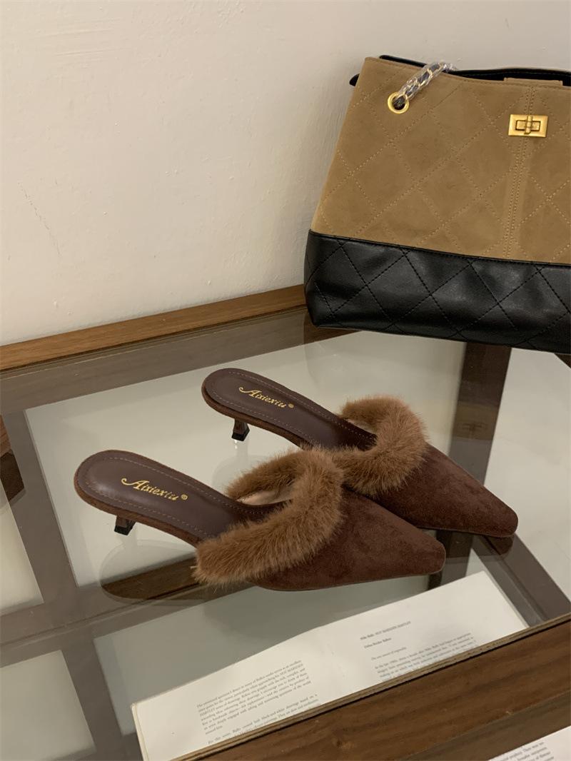 

2025 fine heel Baotou Mao Mao drag 35-39 yards 39 темно-коричневого кольору