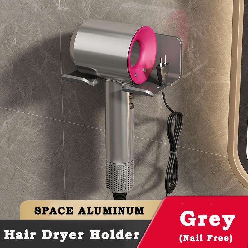 

Simple Hair Dryer Holder Wall-mounted Metal Space Aluminum Hair Dryer Stand Storage Organizer Bathroom Hairdryer Hanger Holder сірий