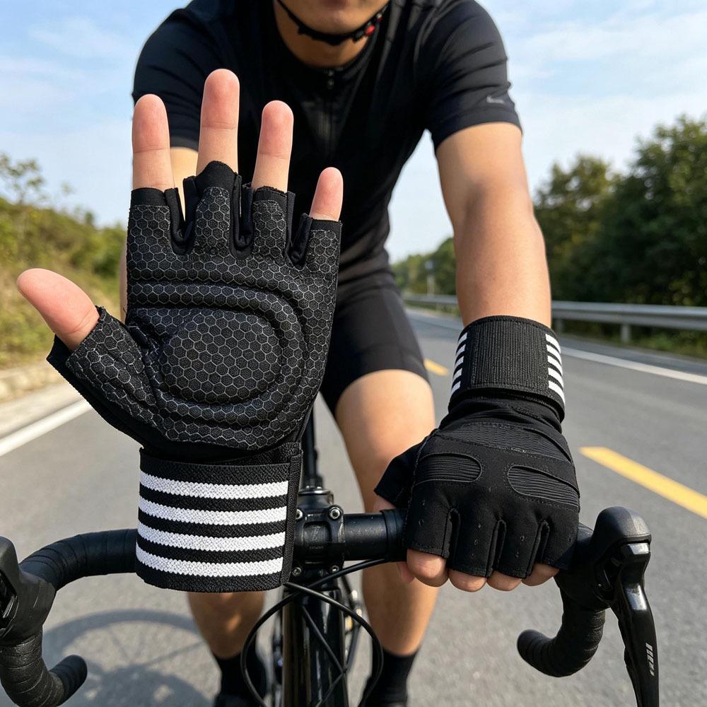 Guanti Fitness Unisex Senza Dita Antiscivolo con Protezione per Polso per Allenamento con Manubri e Trazioni