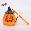 Trick or Treat Lamp Glowing Halloween Pumpkin Lantern Jack O Lantern with Witch Hat Broom Light Funny Up Decor Prop for Kids Party Decor