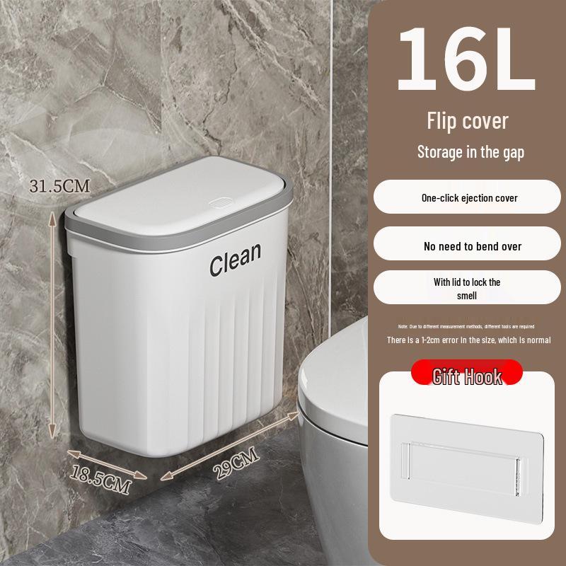 Wall-mounted Bathroom Trash Can with Lid, Large Capacity, for Kitchen, Living Room, and Toilet Paper