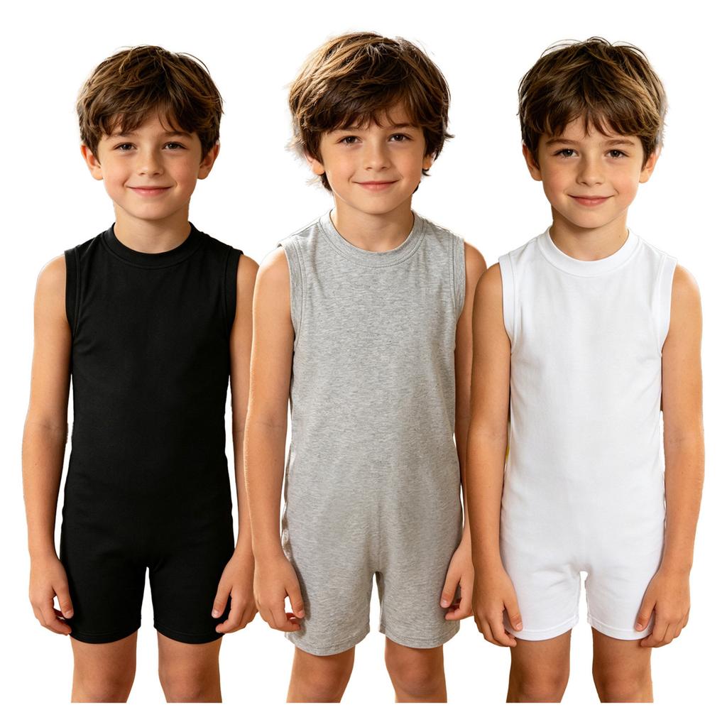3Pcs Kids Special Needs Adaptive Jumpsuit Round Neck Sleeveless Back Invisible Zipper Solid Color for Easy Dressing Daily Care