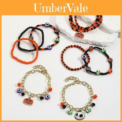 Hot Selling Halloween Pumpkin Skull Pendant Bracelet Set For Women