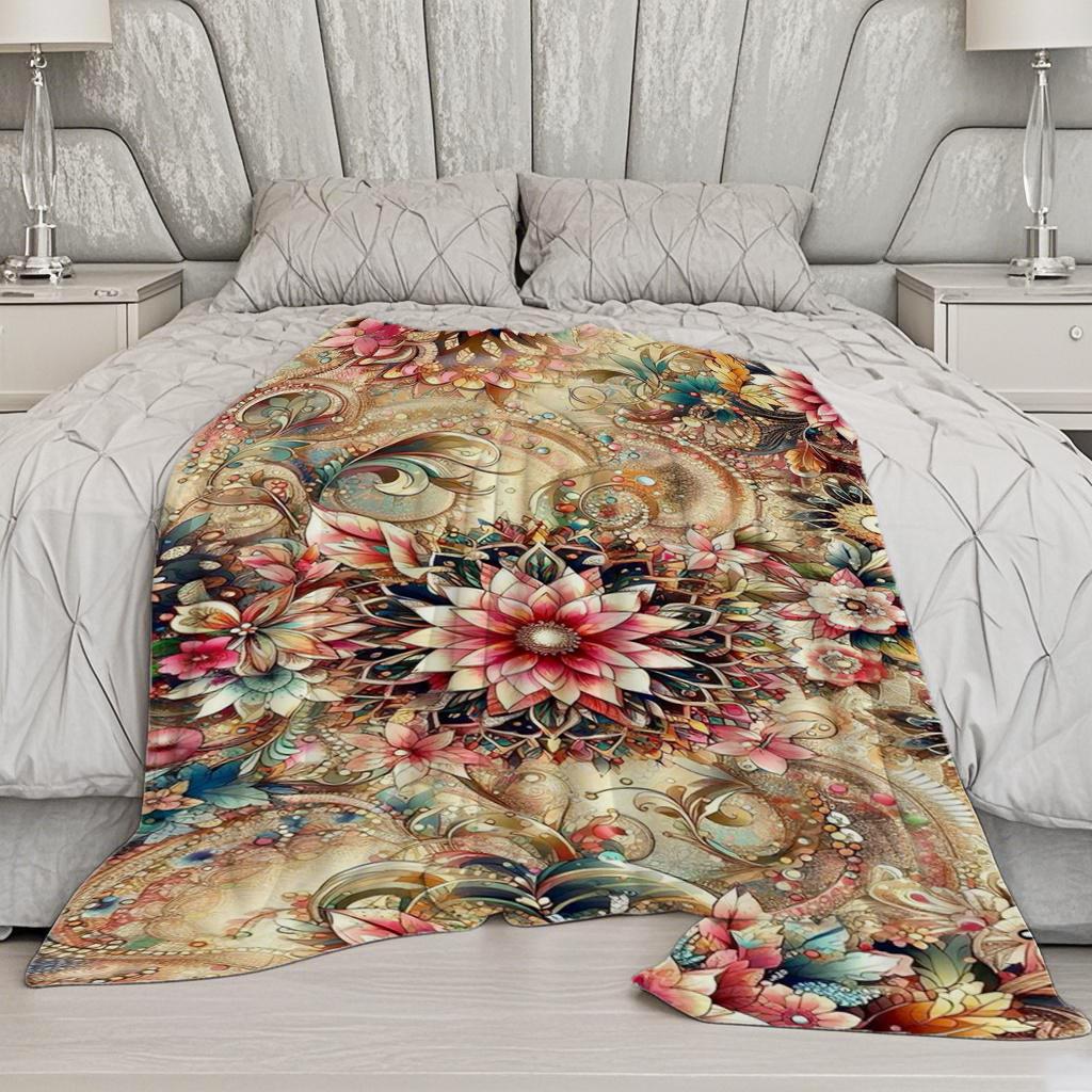 Floral Pattern Blanket Microfiber Flannel Cover Blanket Bedroom Living Room Sofa Soft And Comfortable Home Decoration