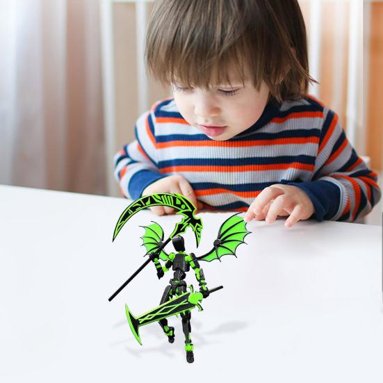 Teufelsroboter Actionfigur mit Flügelwaffen-Zubehör Bewegliche Gelenke 3D-gedrucktes Robotermodell Spielzeug Stressabbau Artikulierte Dummy-Figur Dekoration