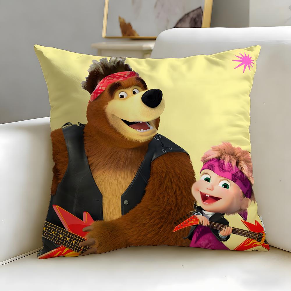 Klassische Zeichentrickfigur Mascha und der Bär Kissenbezug Weich Leicht zu waschen Kissenhülle Vielseitig für Sofa Bett Reise und Büro