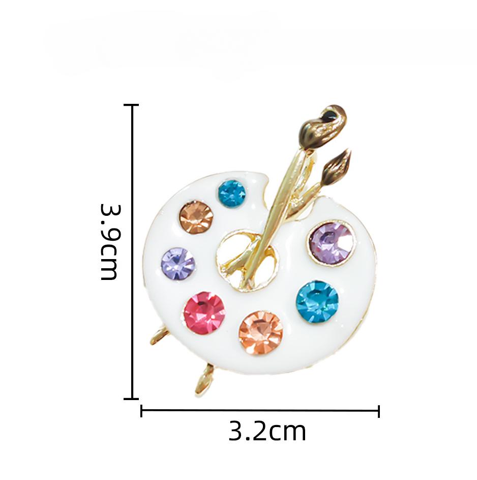 Painting Palette Brooches Women Men Crystal Enamel Black White Drawing Lovers Brooches Gifts
