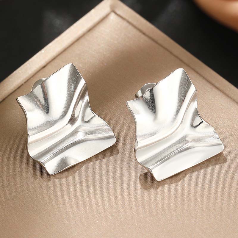 Stainless Steel Metal Irregular Square Stud Earrings For Women Simple Gold Color Geometric Piercing Earrings Zircon Gifts