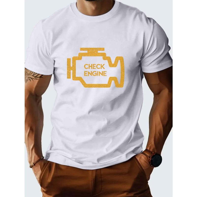 

Men s Casual Round Neck T-shirt with Check Engine Print, Short Sleeve, Regular Fit, Summer Top, Suitable for Going Out, PLUS SIZE 4XL чорний