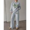 Women's 2-Piece Crewneck Sweatshirt & Drawstring Straight Leg Pants Set, Casual Printed Relaxed Fit Tracksuit, Fashionable Versatile Athleisure