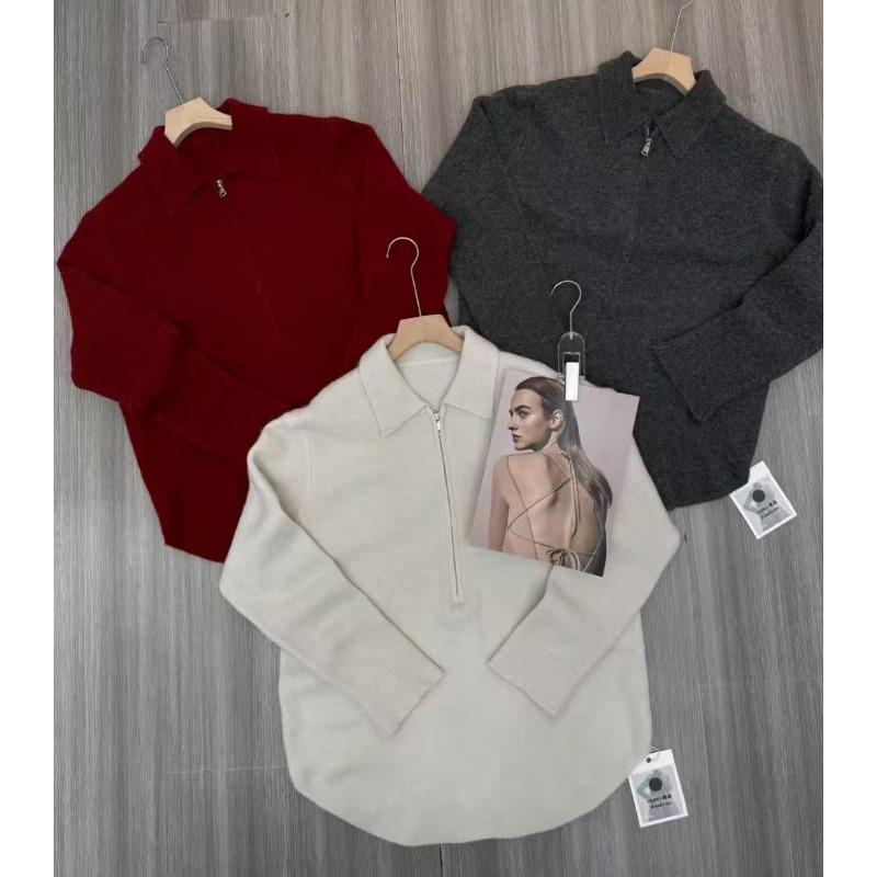 

лацкан половина молнии средней длины пуловер свитер осень и зима простой повседневный свободный большой размер вязаный свитер женский One size бордовый