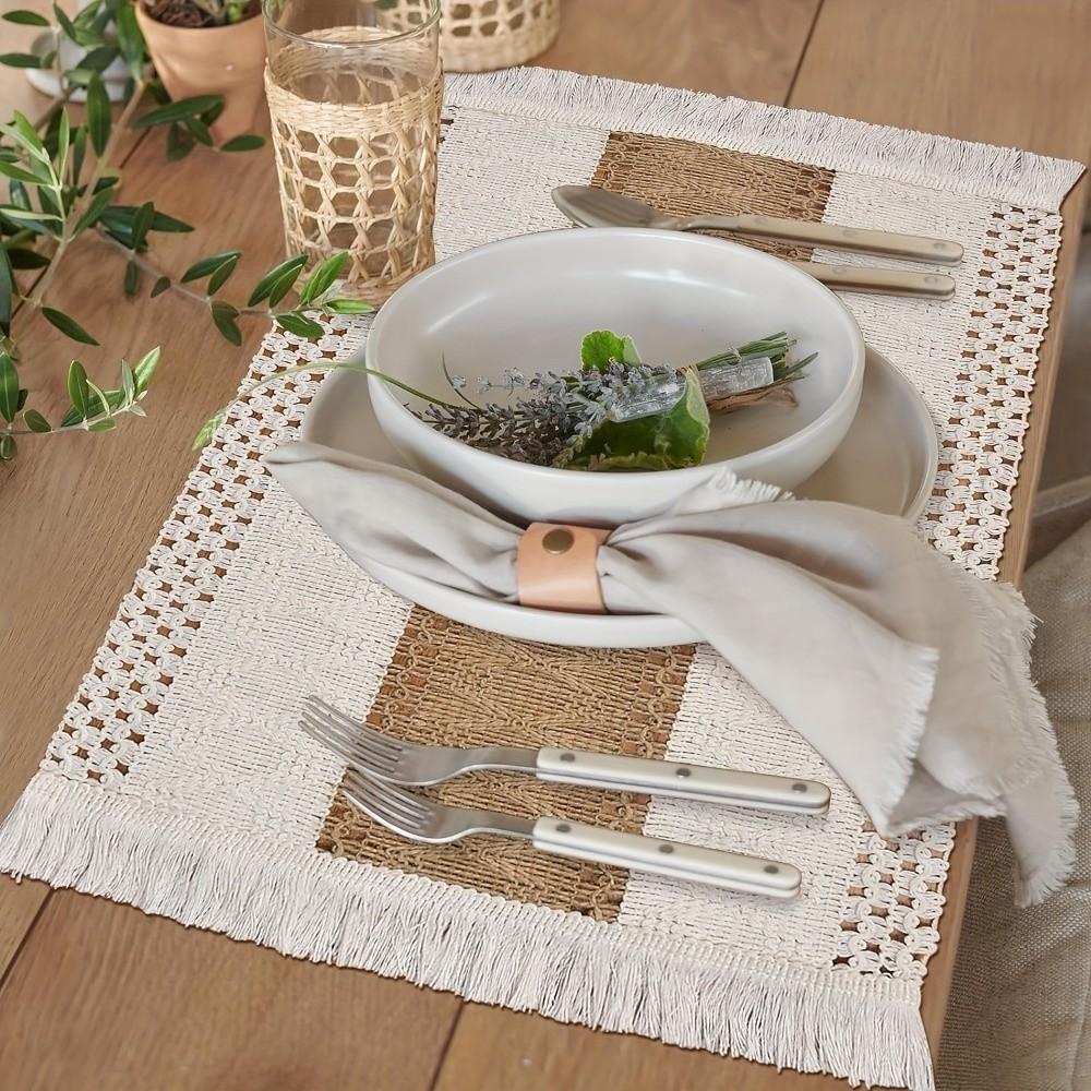 4pcs with Tassel Boho Burlap Placemats Bohemia Linen Braided Place Mats  Coffee Table