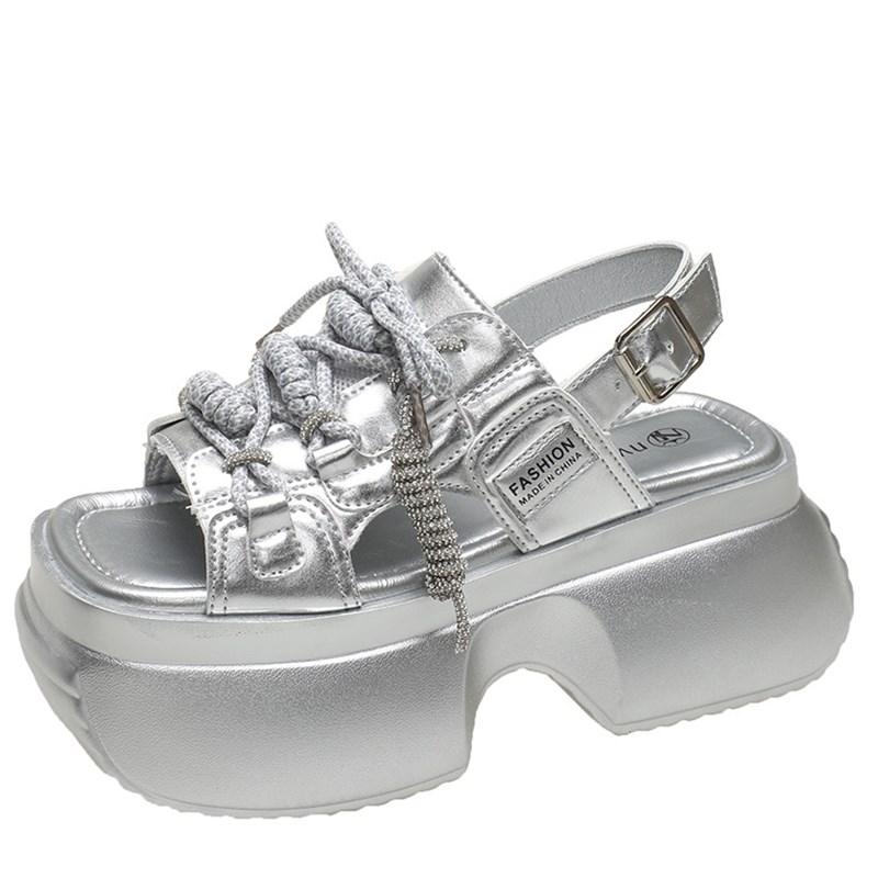 

fashion Woman 8CM Heels Wedge Sneakers New Summer Women Leather Chunky Sandals High Platform Trainers Breathable Casual Slippers Shoes 34 белый
