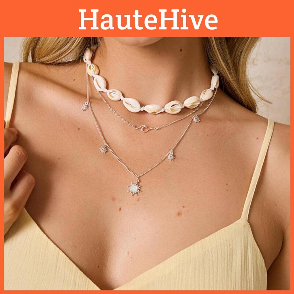 Summer Beach Shell Pendant Necklace Multilayer Alloy Boho Jewelry For Women