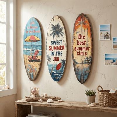 Summer Wooden Surfboards Wall Decor Beach Themed Colorful Surfboard Wall Hanging Nautical Decorative Surfboard Sign Ornament