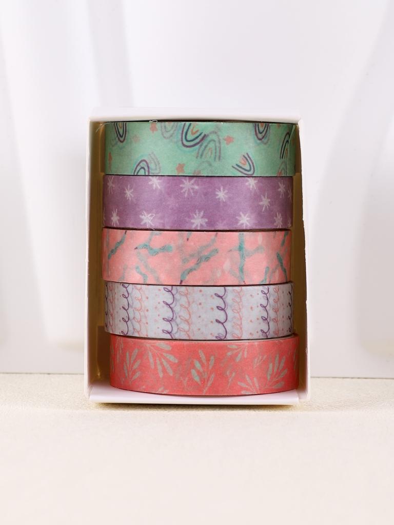 5rolls/Box Colorful Washi Tape Decoration Scrapbooking Supplies Masking Tape School Supplies Sticker Stationery Washi Tape