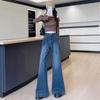 Swing wide-leg jeans for women's autumn new high-waisted loose elastic drawstring design straight-leg pants
