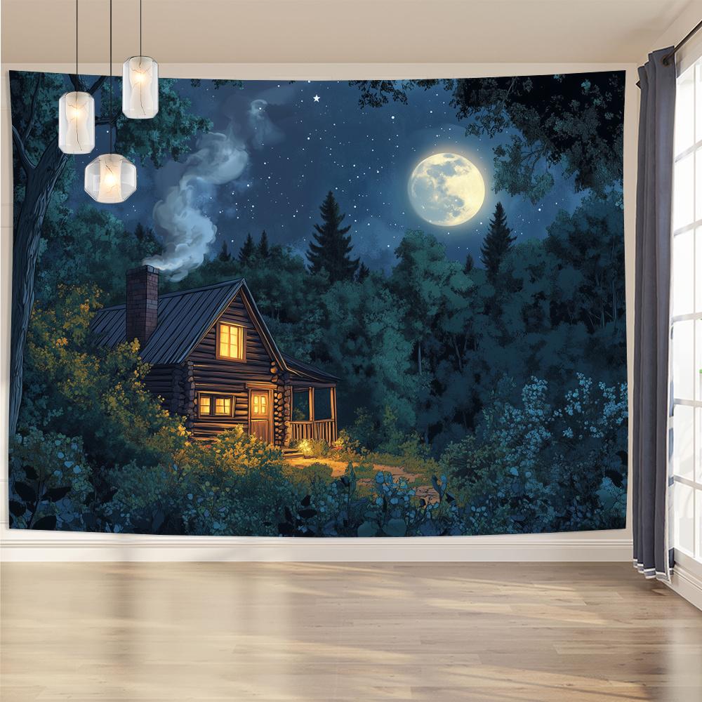 

Vintage Style 3D Forest Cabin Tapestry Polyester Wall Hanging Decor for Living Room Bedroom Office Party Home Room Decor 74x94cm(29x37in)