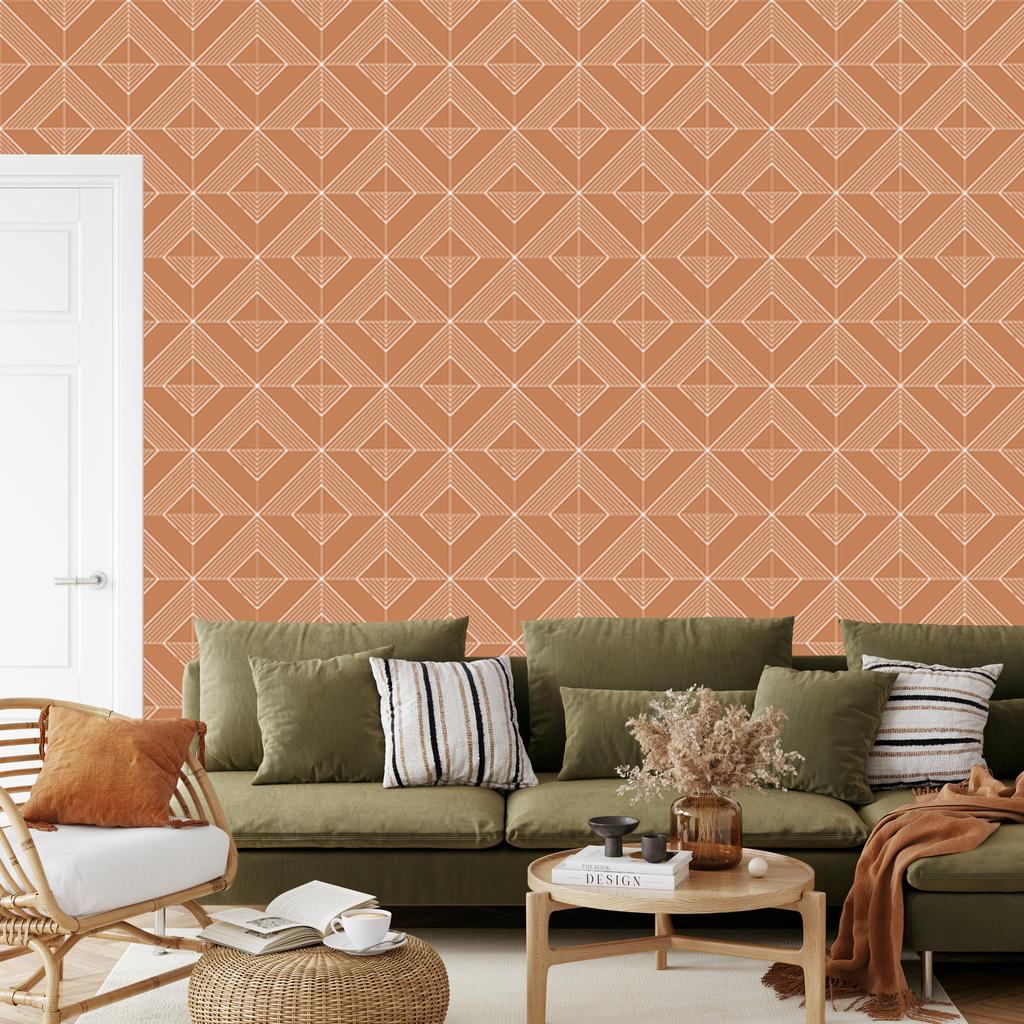 Geometric Orange and Peach Rhombus Wallpaper 50x1000