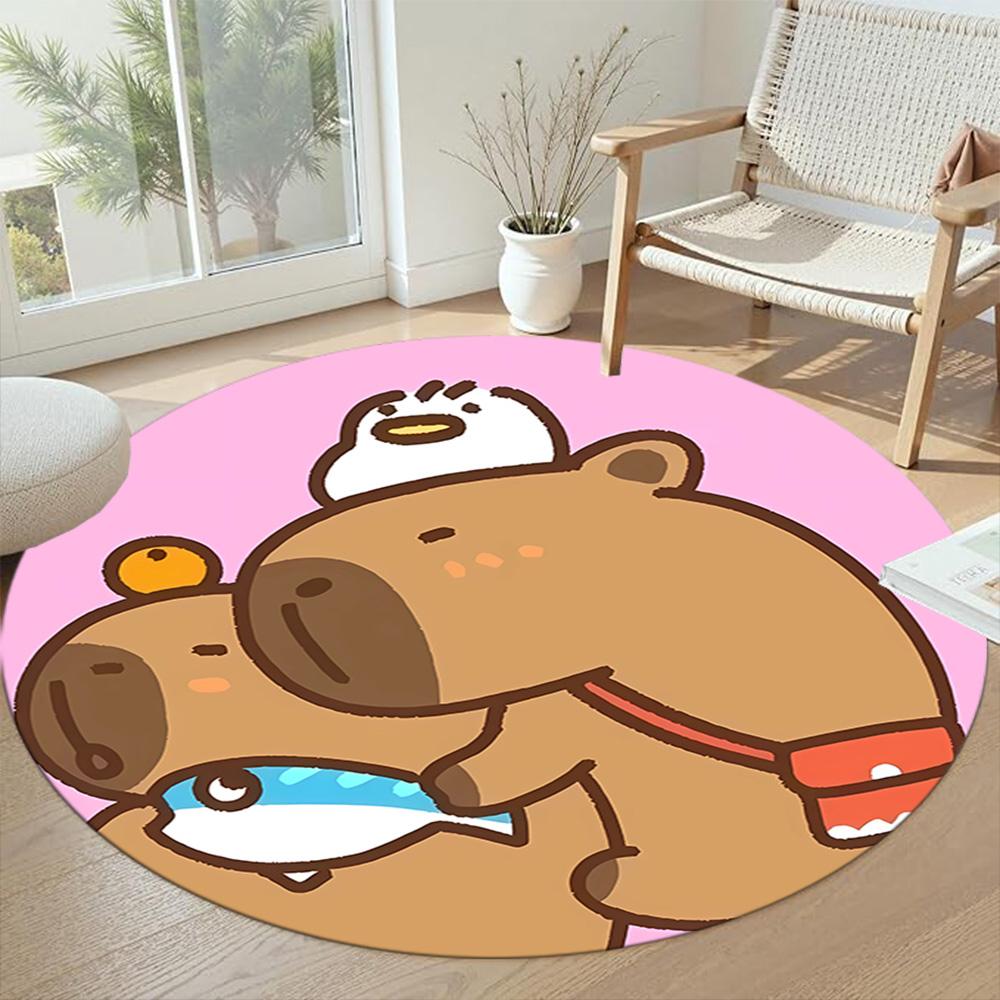 Capybara Round Floor Mat Suitable for Entryway Foyer Hallway Kitchen Antislip Round Carpet Decorate Offices Birthday Christmas Gift