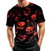 Men's Casual Short Sleeve T-Shirt Lightweight Breathable Fabric Crew Neck Halloween Pumpkin Pattern Printed Top