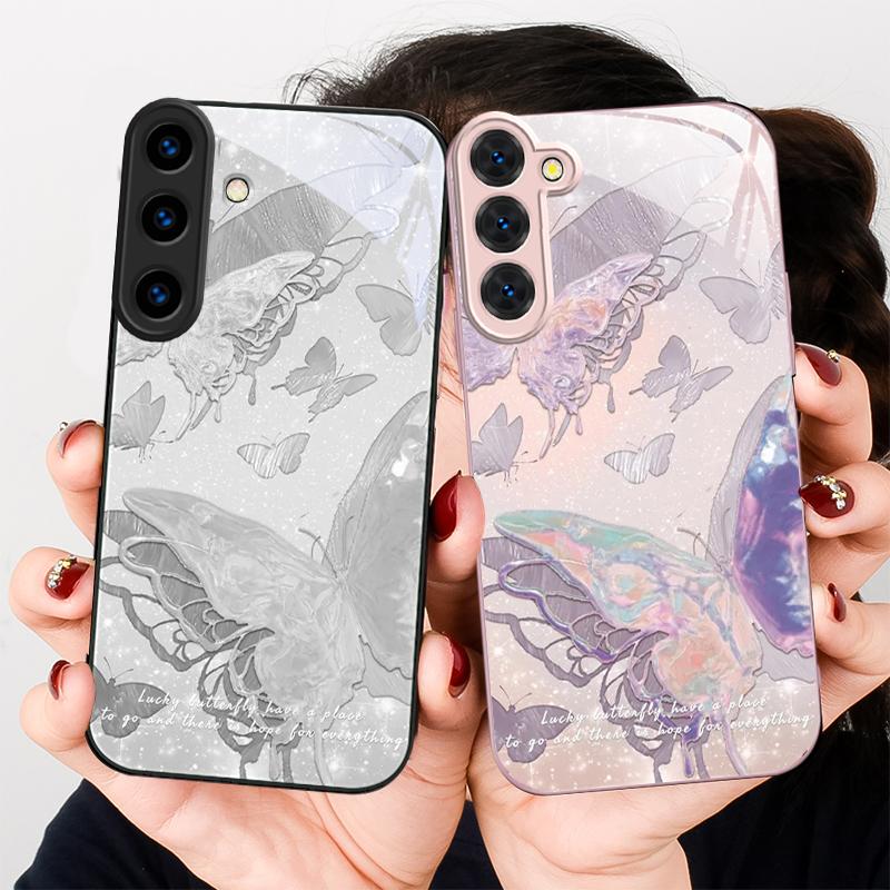 Lucky Butterfly Painting For Samsung S26 S22 S8 S9 S10 S20 Ultra S21 Pro S22 Plus S23 FE S24Ultra S25 Edge S24+ Glass Phone Case