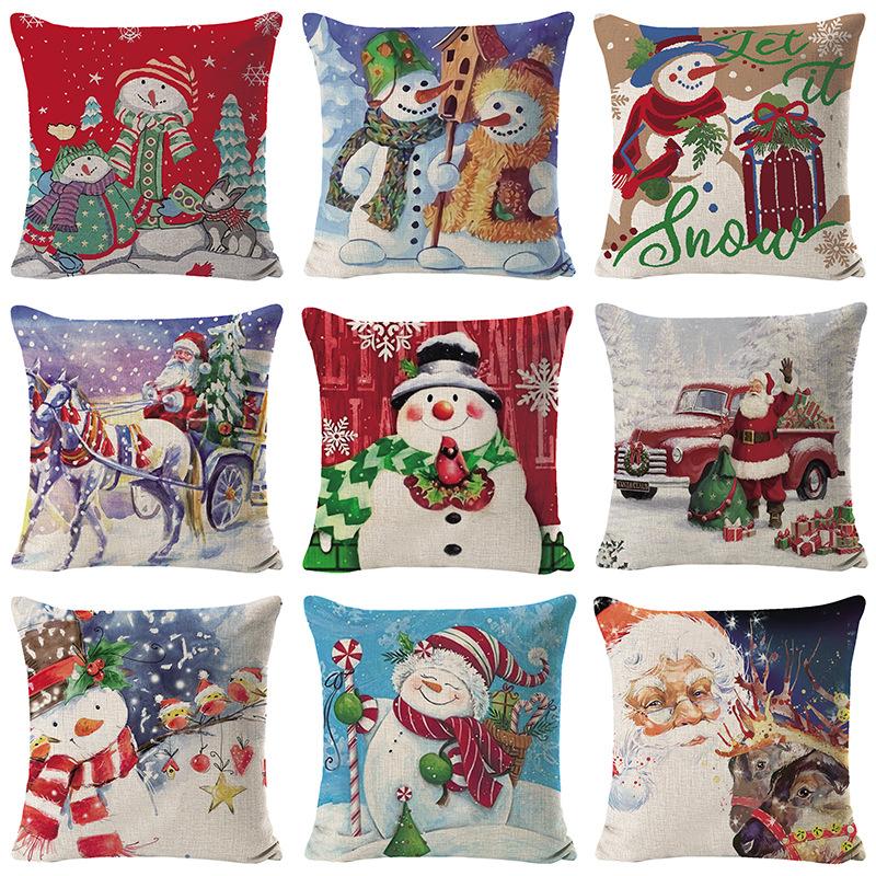 New Christmas Pillow Cover Snowman Print Pillow Cover Living Room Sofa Decorative Pillow