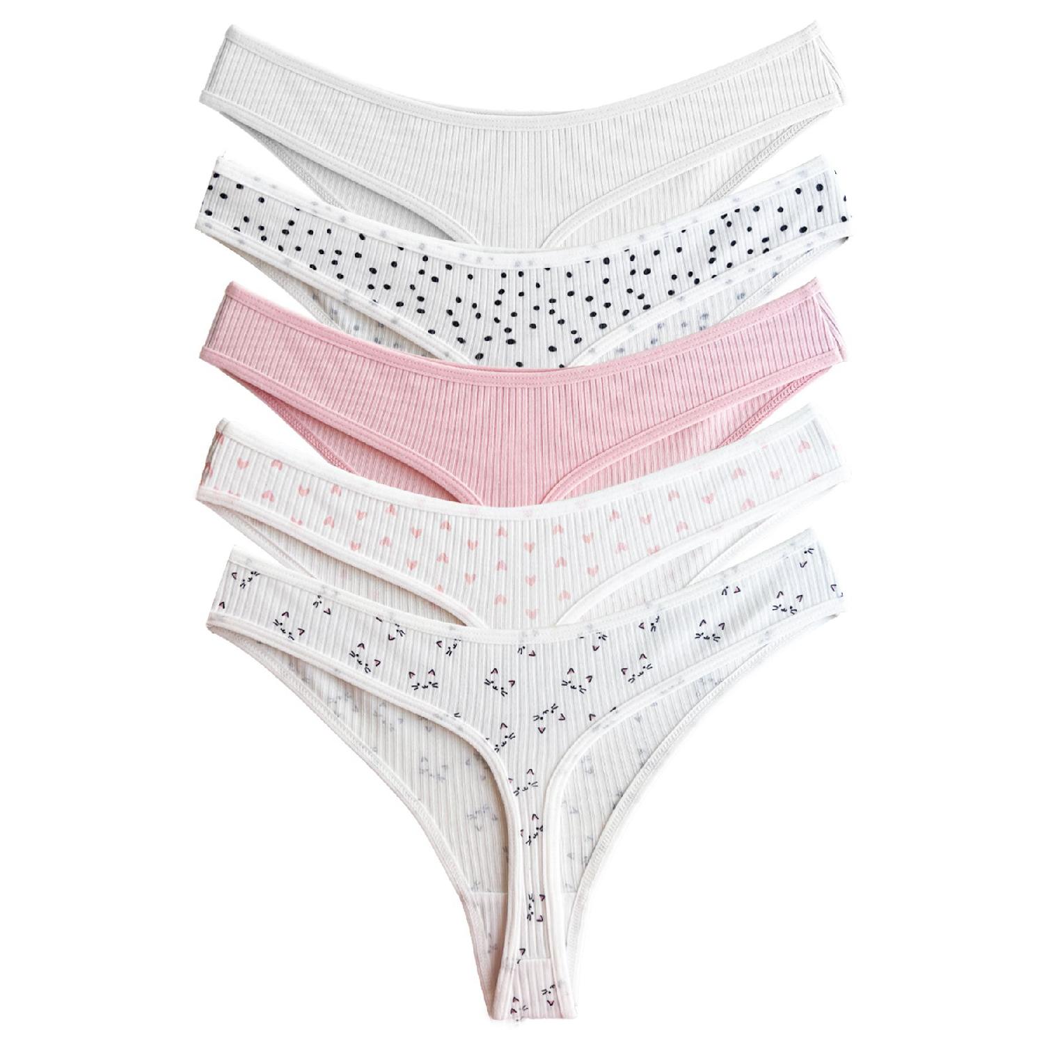 

Женские трусики-стринги с хлопковым узором на бретельках (5 шт.) S чистый