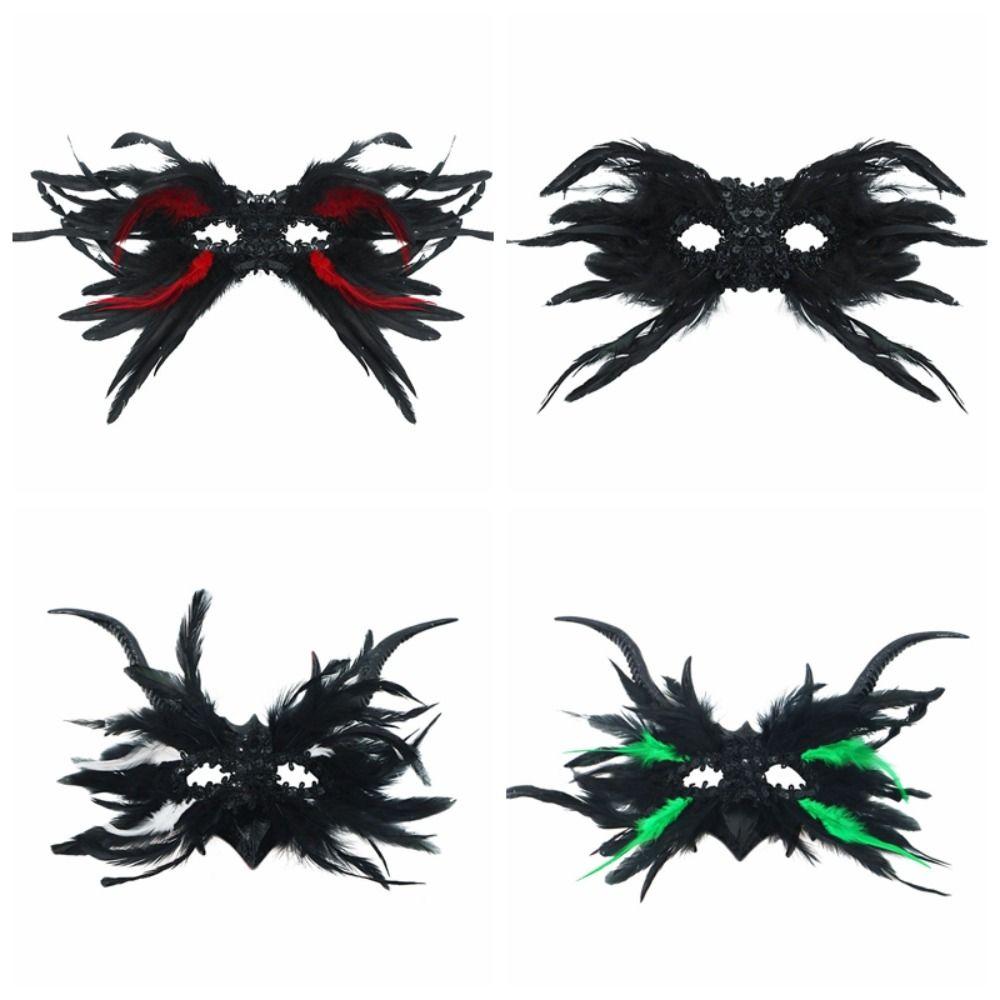 Cosplay Halloween Eye Mask Large Horn Gothic Mask Halloween Feather Masks  Halloween Carnival