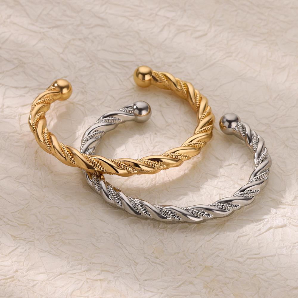 Rope Shaped Chubby Bead Stainless Steel Bracelet Gold Color Adjustable Cuff Bangles for Women Wedding Zircon Accessories Gift