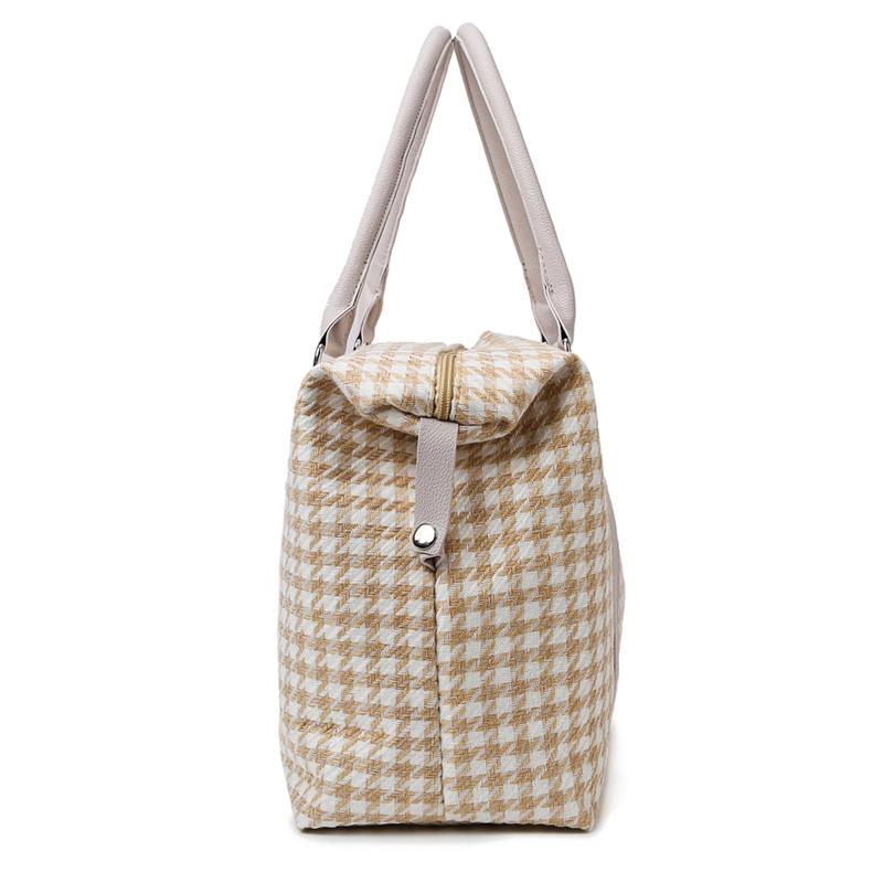 Large Capacity Luggage Bag Canvas Gym Bag Houndstooth Lightweight Storage Bag
