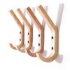 Set of 4 Rubber Wood Wall Hooks – Double Hook Coat Racks 16×6×2.5 Cm, Beige