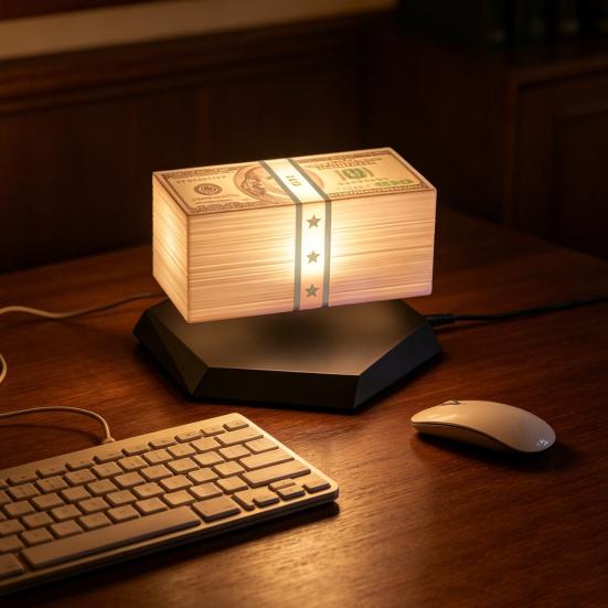 Floating Money Lamp Magnetic Levitation Cash Lamp 360 Degree Rotating Desk Lamp with 3-Color/Green Light for Office Game Room Decor Gift for Men