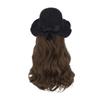 Bucket Hat Bow Top Hat Wig Korean Style Long Curly Wave Hair Fisherman Hat Wig  Autumn Winter