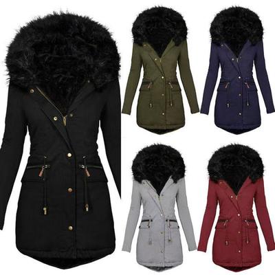 Winter Women's Long Hooded Parka, Thick Faux Fur Collar Cotton Coat with Thermal Insulation, Warm Padded Winter Jacket for Extreme Cold