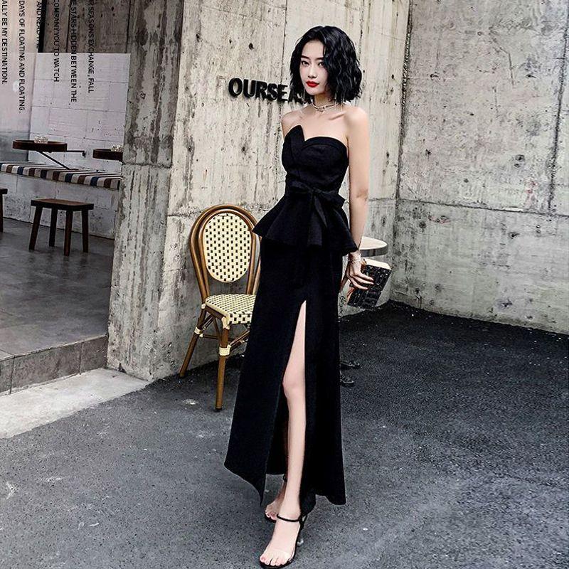 

Black Ladies Party Long Slit Strapless Dress Black S