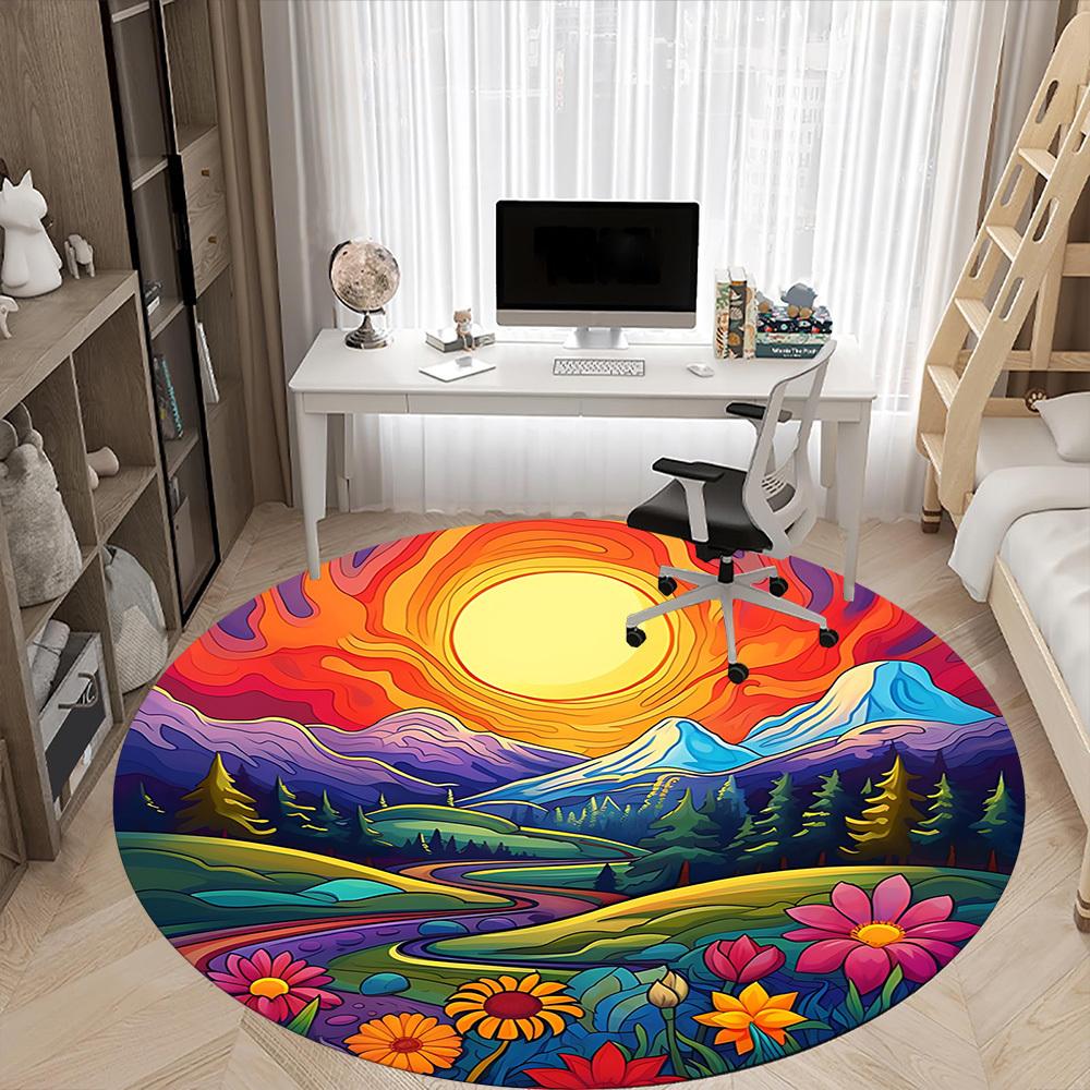 1pc Sunset Mountains Chair Carpet for Office, Non-slip, Soft and Durable Office Rug for  Decoration, Perfect for Office Yy251229155