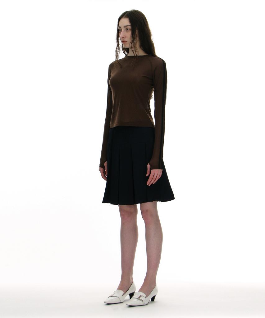 Partimento Woman Belted Pleated Skirt_Navy