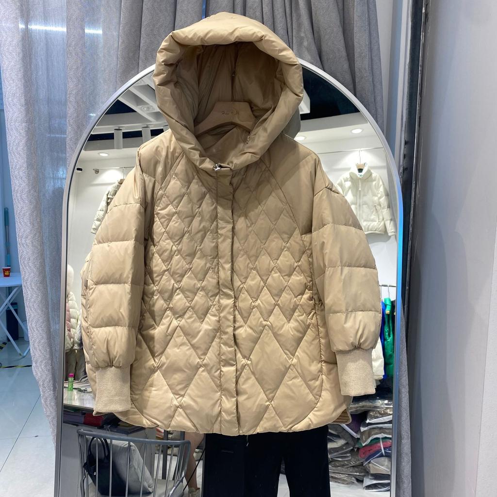 Retro Literary and Artistic Down Jacket Women's Medium and Long Winter New Hooded Loose Large Size White Duck Down Jacket