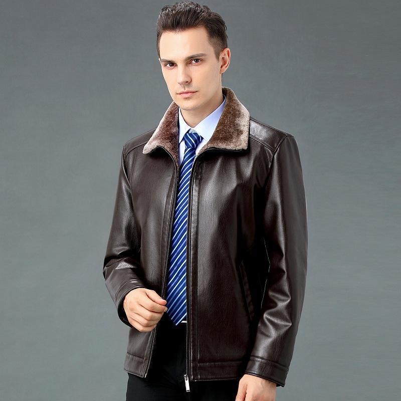 New Genuine Leather Jacket for Middle-aged Dad, Sheepskin Lapel Jacket, Velvet Thickened Jacket for Men