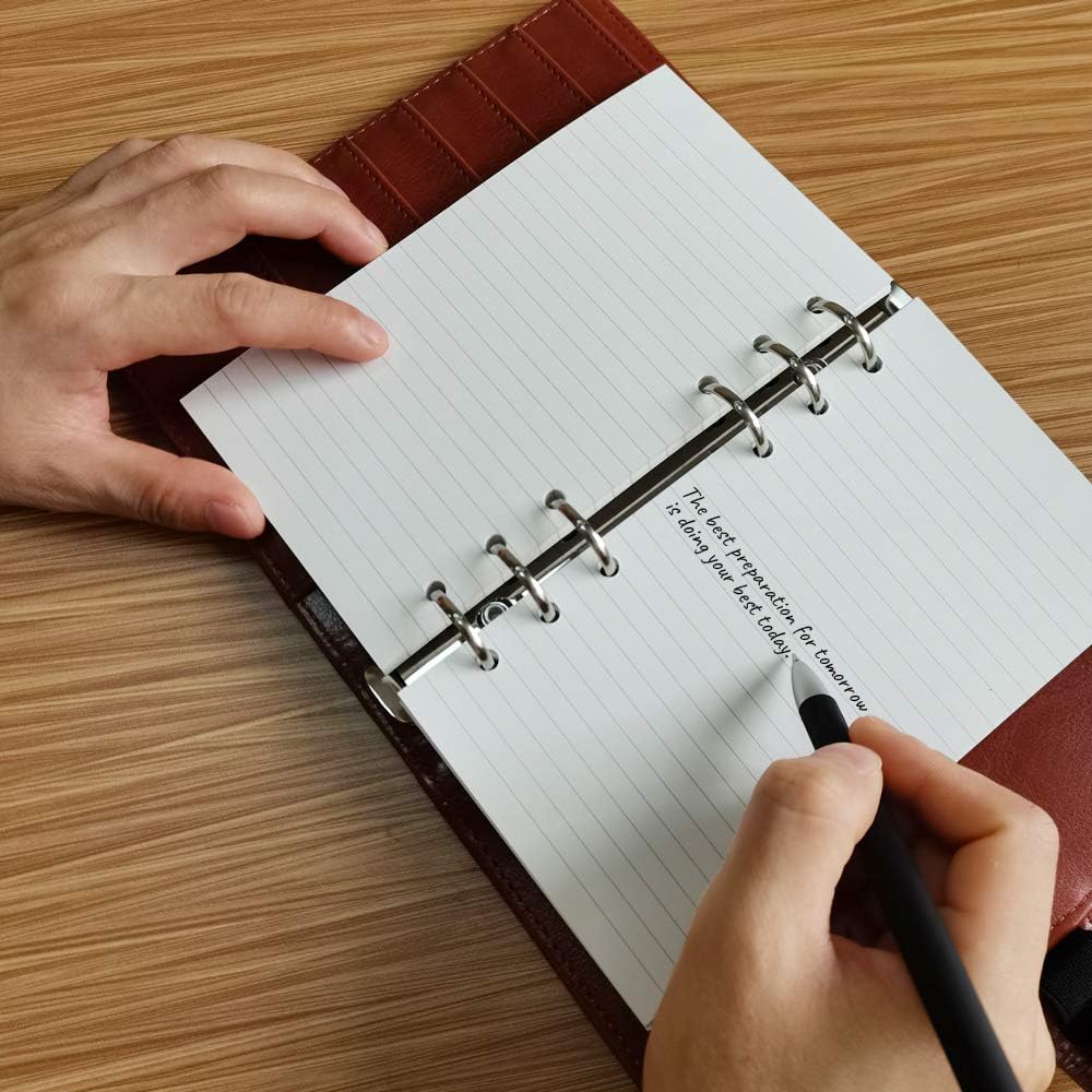 A6 Refill Paper, 100 Sheets Lined Paper, 6 Hole Punched - 5 Binder Dividers, 3 PVC Pouches, 160 Colored Index Tabs, 1 Quick Page Finder, for Filofax