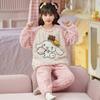 Girls Winter Coral Fleece Pajama Set Cartoon Animal Print Thick Warm Sleepwear Ages 8
