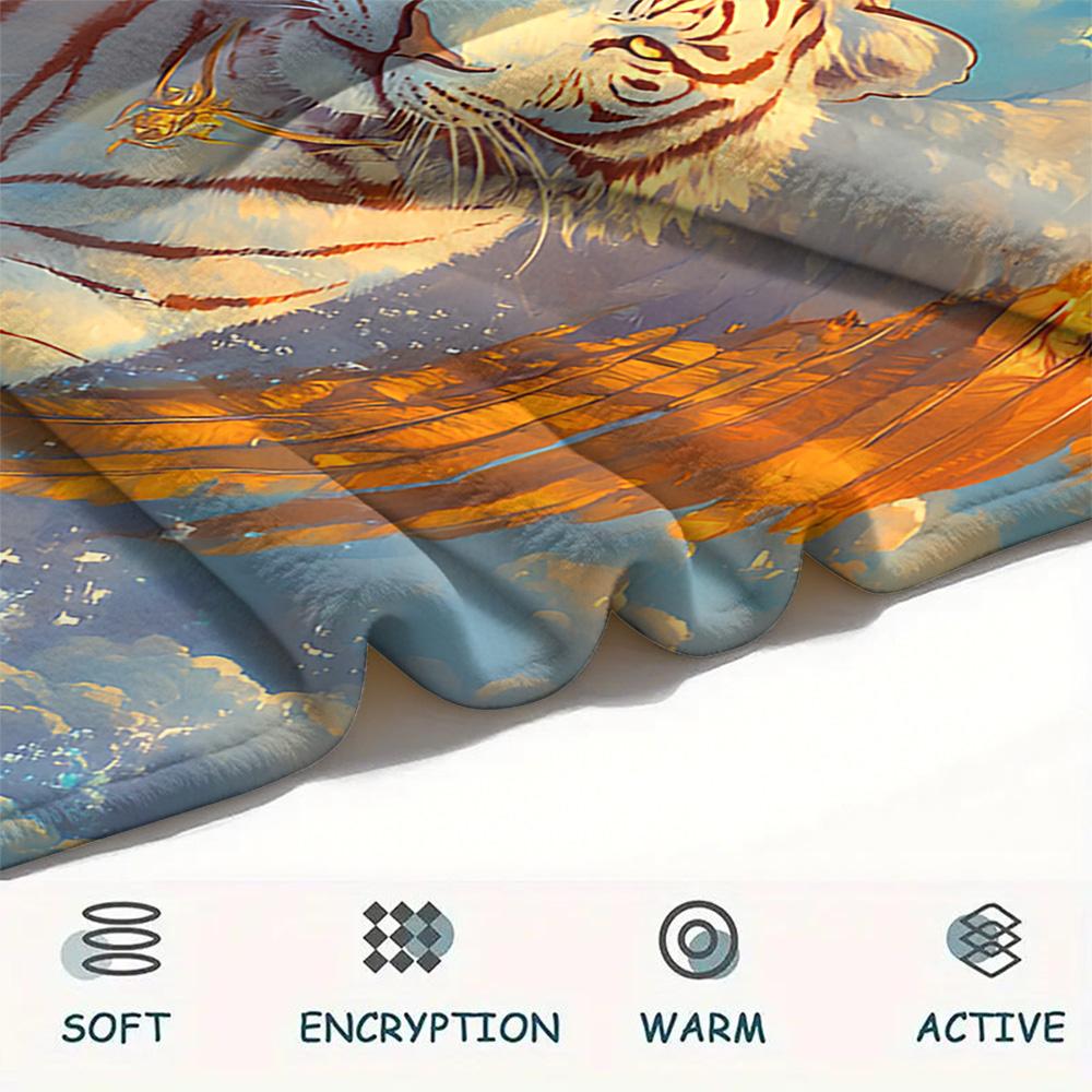 White Tiger Print Flannel Blanket, High quality Comfortable for All Seasons, Home Decor, Warmth and Comfort, Perfect for Christmas Gifts